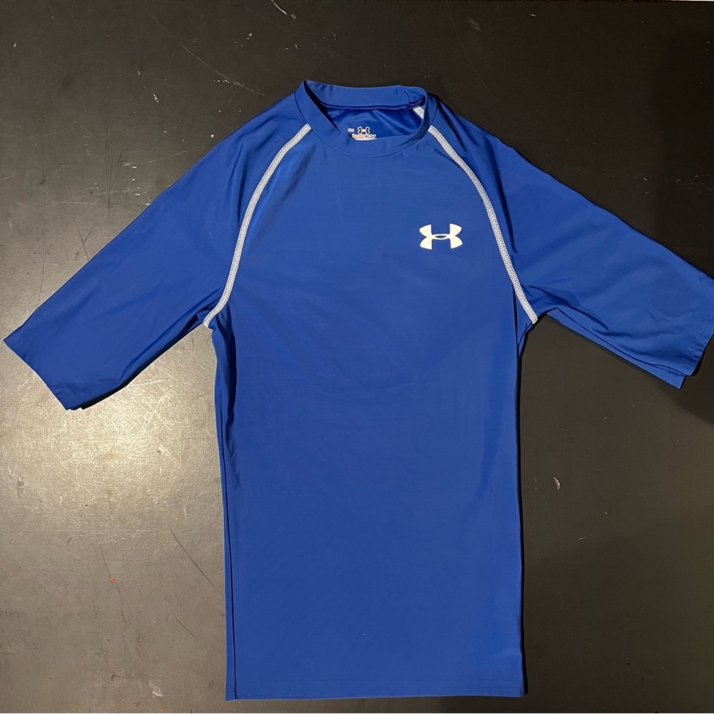 Under Armour Heat Gear Fitted Compression Shirt Blue Athletic